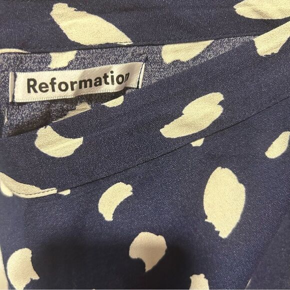 Reformation Bea Paint Splatter Spot Navy Blue MIDI Skirt - Picture 6 of 10